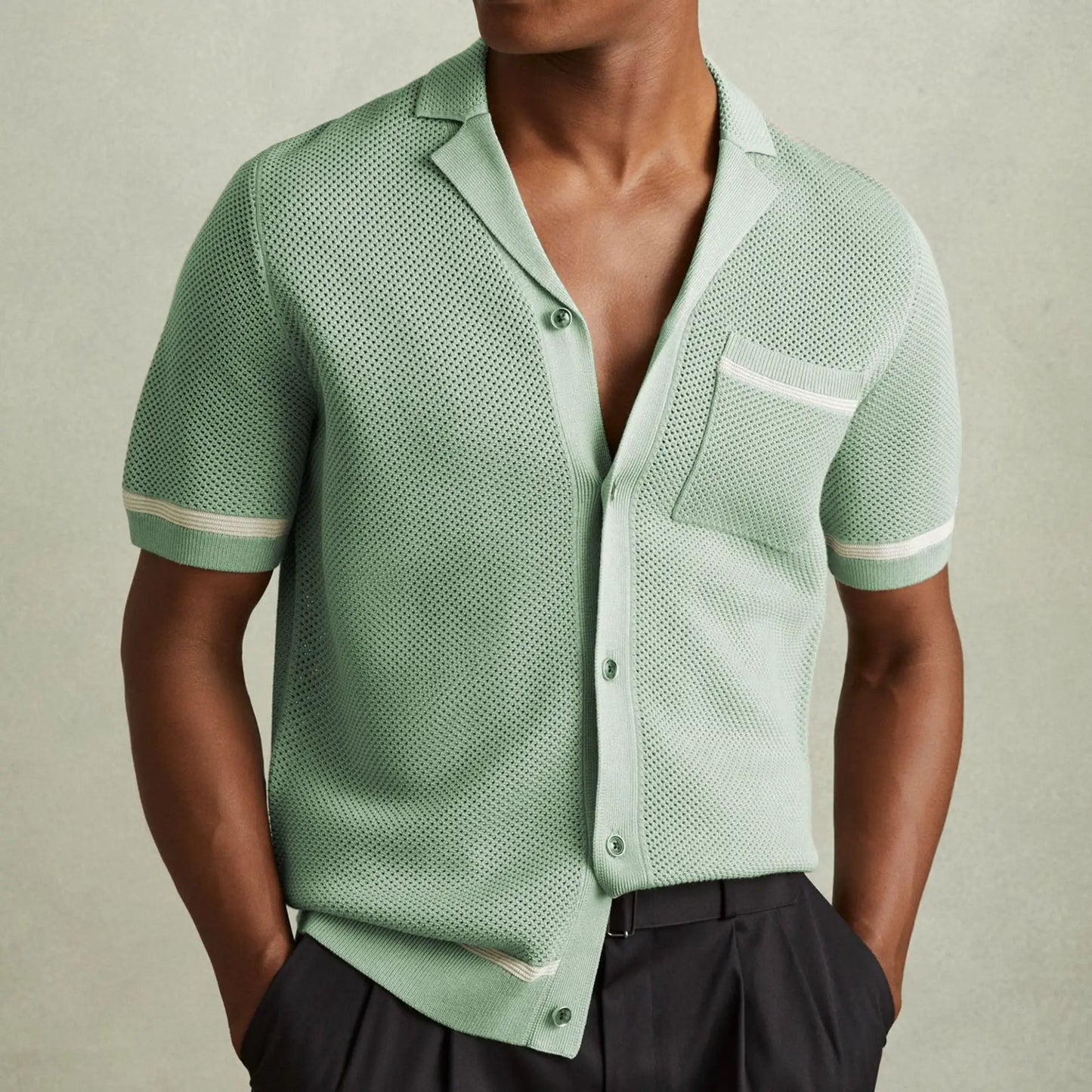Men's Knitwear Summer Cuban Collar Short Sleeve Polo Shirt by Dropshipman
