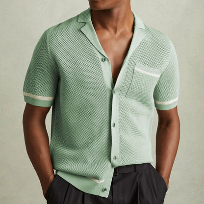 Men's Knitwear Summer Cuban Collar Short Sleeve Polo Shirt by Dropshipman