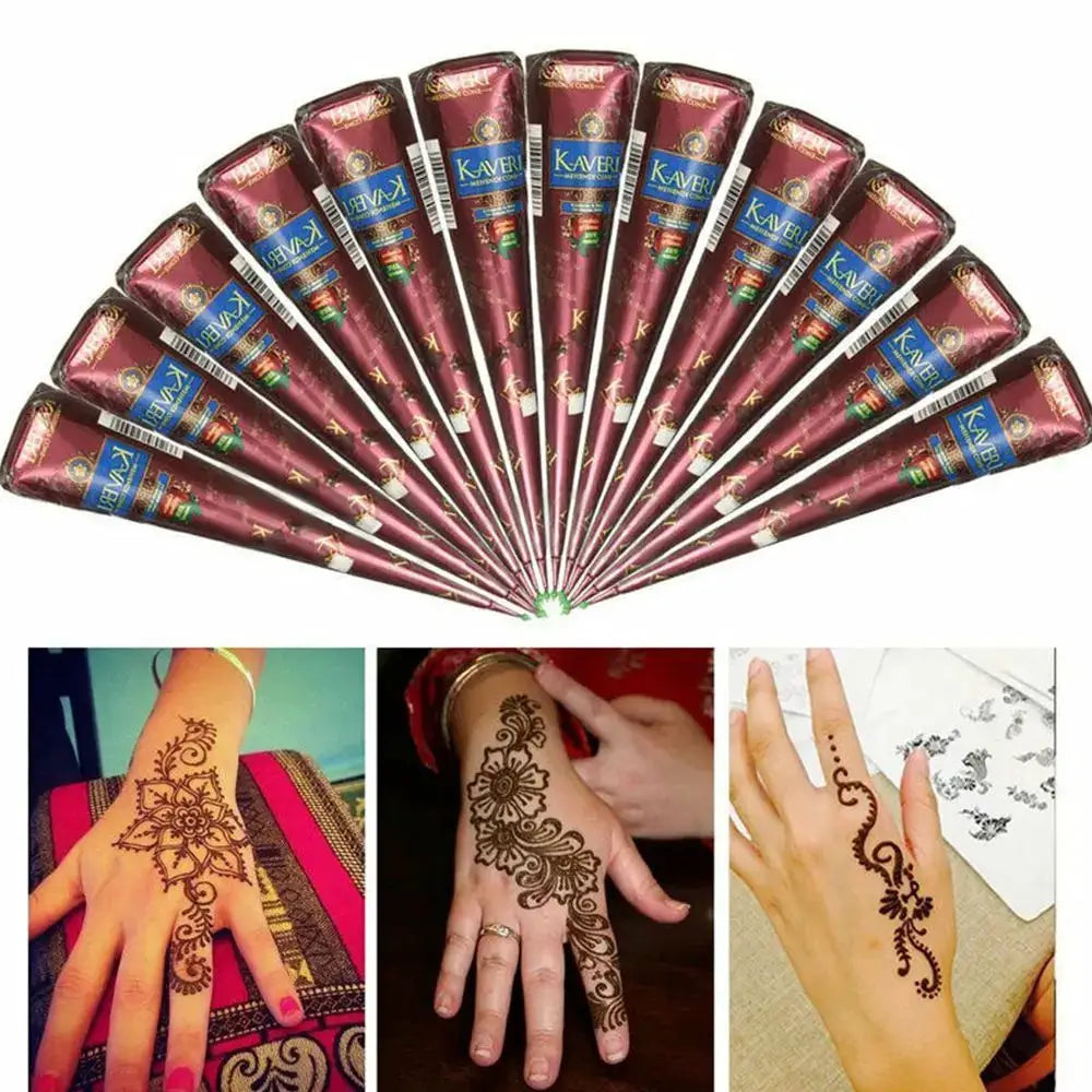 Mehndi Cream Herbal Mehandi Ink Paint Art 3 Colors Body Henna Temporary Paint Temporary Tattoo Body Art Herbal Henna Cones by All Mart Bristol Ltd
