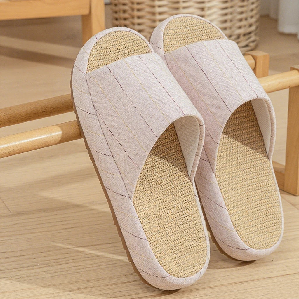 Summer Women Home Slippers Linen Summer Flats Shoes Breathable Sandals Comfortable Non-Slip Soft Slides Indoor Men Slippers by All Mart Bristol Ltd