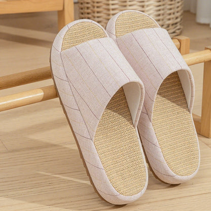 Summer Women Home Slippers Linen Summer Flats Shoes Breathable Sandals Comfortable Non-Slip Soft Slides Indoor Men Slippers by All Mart Bristol Ltd