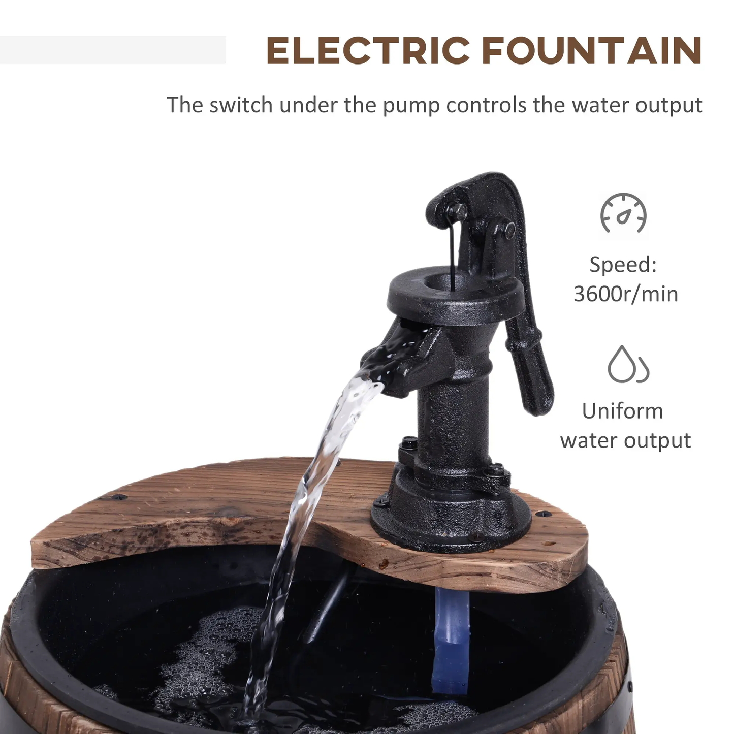 Outsunny Wood Barrel Pump Garden Fountain Water Feature Flower Planter Stand New by Outsunny
