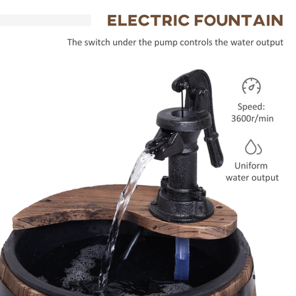Outsunny Wood Barrel Pump Garden Fountain Water Feature Flower Planter Stand New by Outsunny