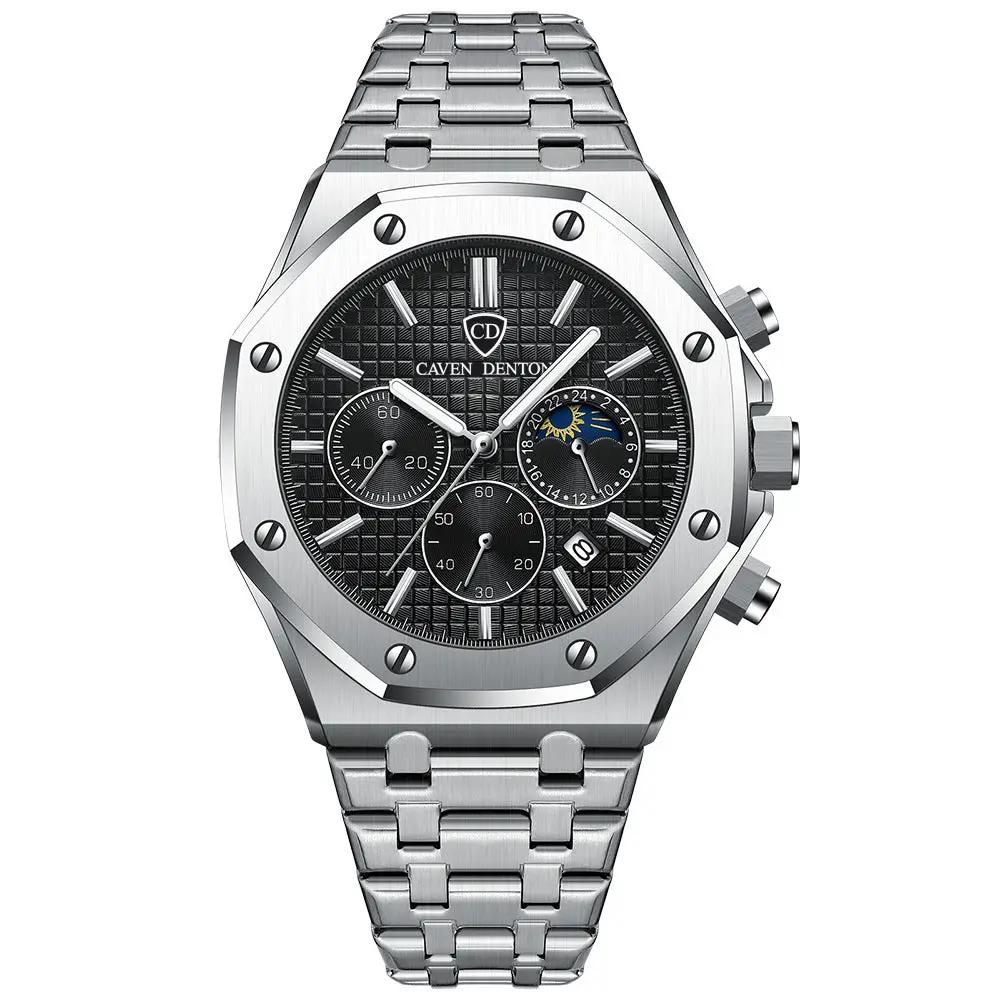 Waterproof High-grade Three Eyes And Six Needles Multi-functional Moon Phase Men's Steel Strap Watch by Dropshipman