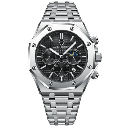 Waterproof High-grade Three Eyes And Six Needles Multi-functional Moon Phase Men's Steel Strap Watch by Dropshipman