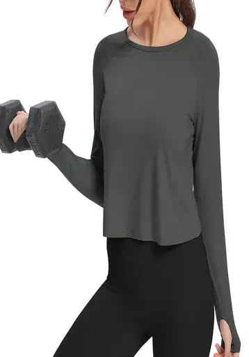 Women's Long Sleeve Yoga vest Quick Dry Breathable Sports Top O-Neck Skinny Workout vest Running Training Gym Shirts Sport swear by All Mart Bristol Ltd