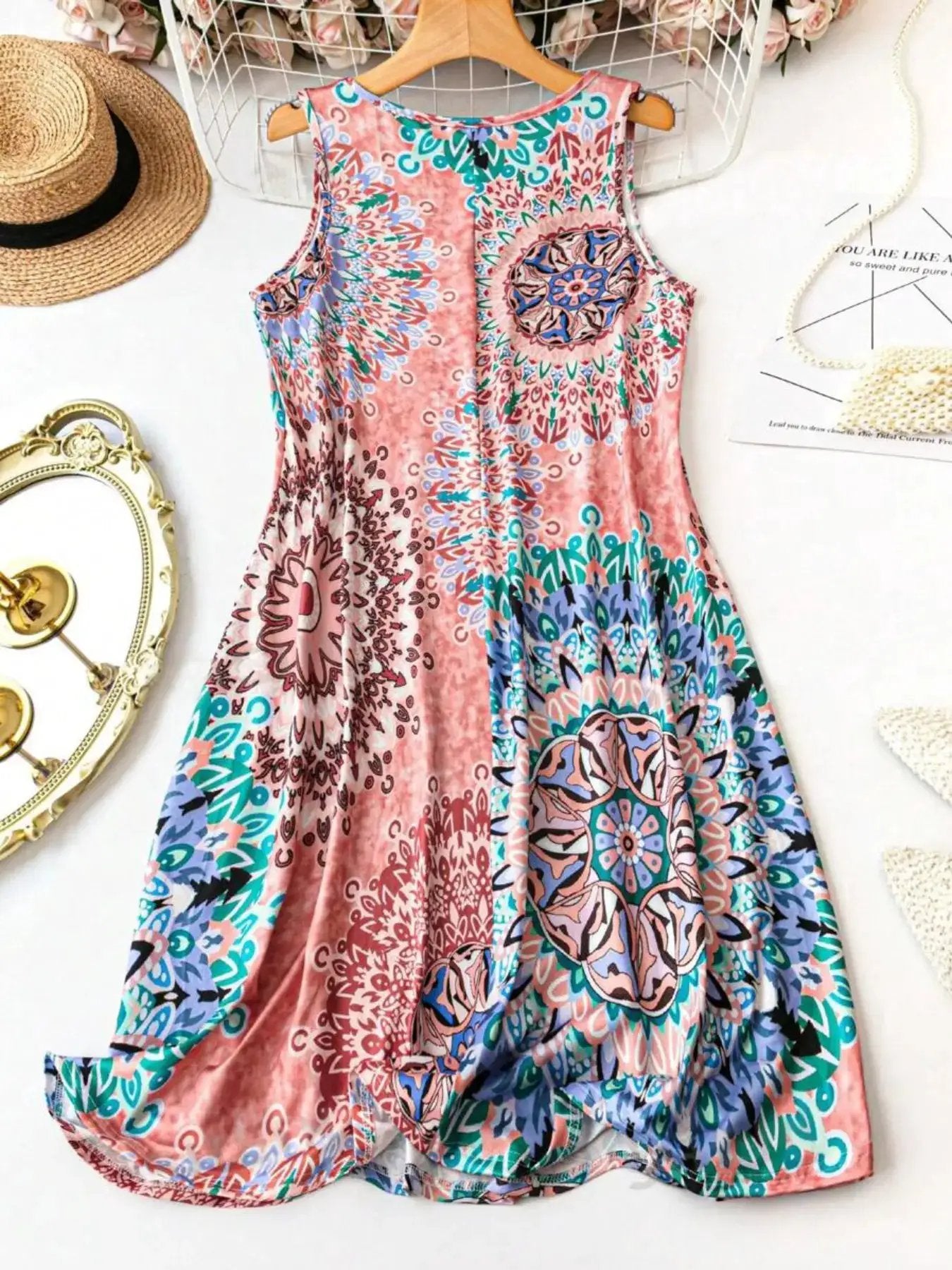 Plus Size Women'S All over Print Sleeveless Vest Dress, Basic Boho Tank Dress, Perfect for Vacation and Home Use, Comfortable and Stylish, Casual Wear by All Mart Bristol Ltd