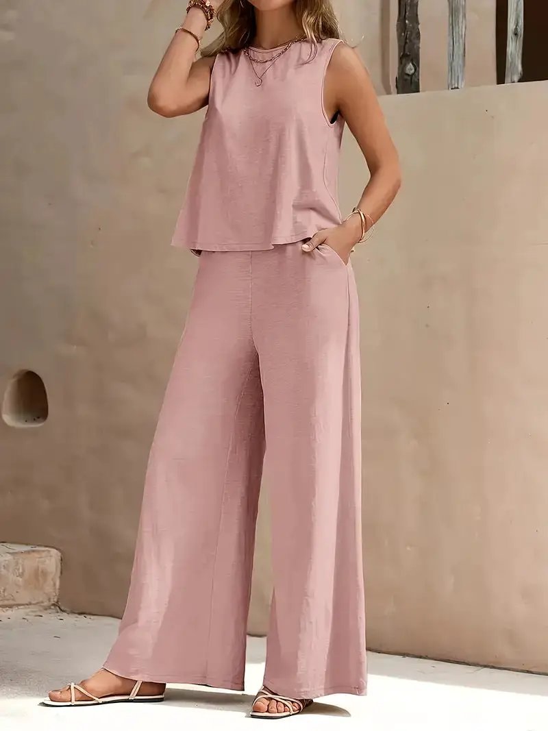 Solid Color Casual Loose Pants Sets For Women Elegant Spring Summer Women's Two Pieces Suit Full Trouser Set Female Outfit Clothes by Dropshipman