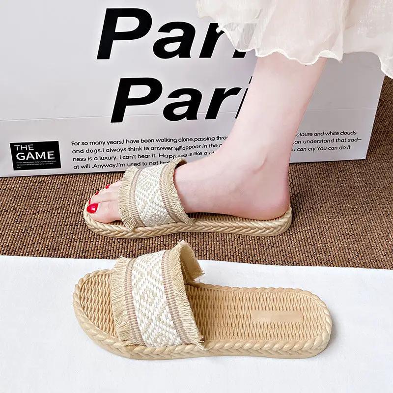 Summer New Ethnic-Style Woven Slide Sandals For Women by Dropshipman