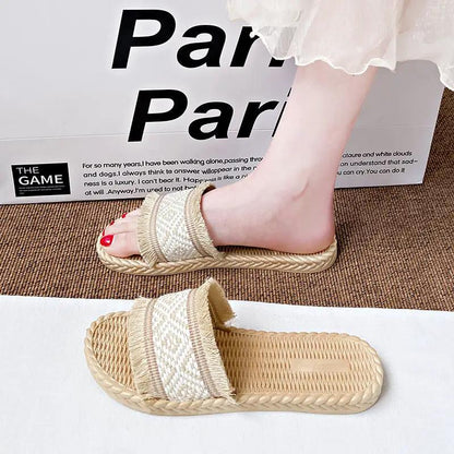 Summer New Ethnic-Style Woven Slide Sandals For Women by Dropshipman