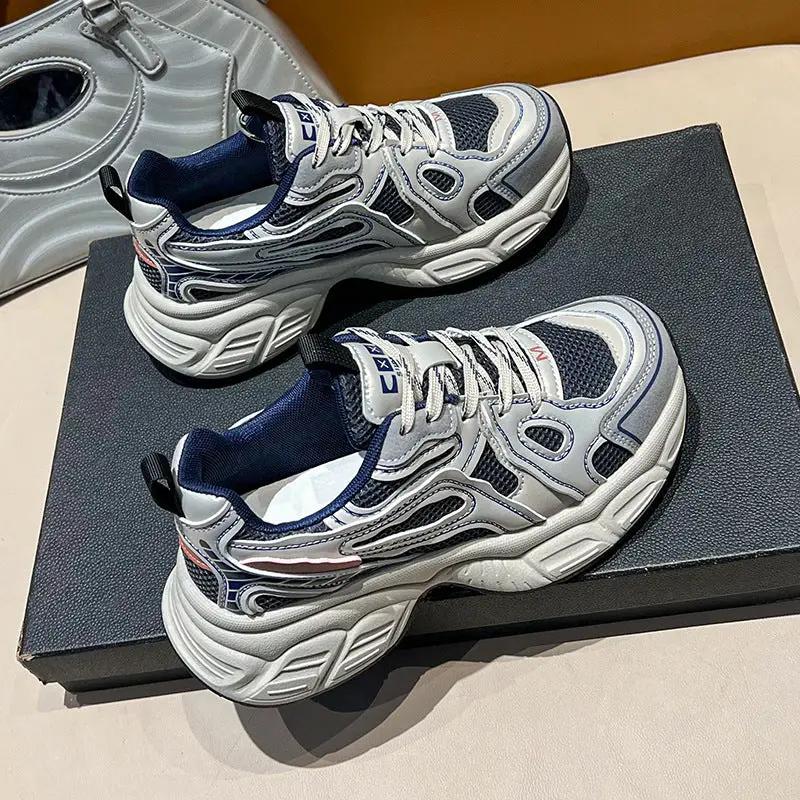 Thick Bottom Breathable Gray Mesh Board Shoes Female by Dropshipman