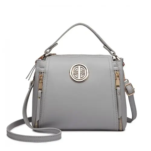 E1851 - Miss Lulu Leather Look Dual Zipped Handbag - Grey by All Mart Bristol Ltd