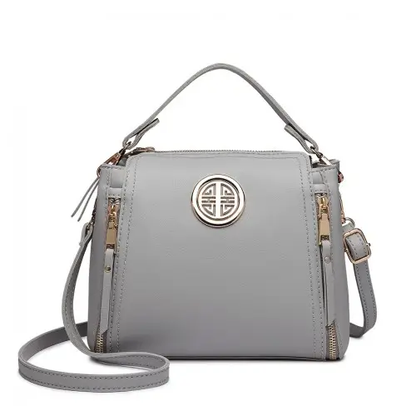 E1851 - Miss Lulu Leather Look Dual Zipped Handbag - Grey by All Mart Bristol Ltd