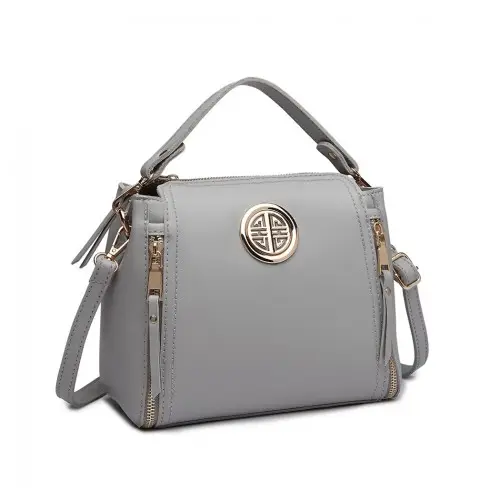 E1851 - Miss Lulu Leather Look Dual Zipped Handbag - Grey by All Mart Bristol Ltd