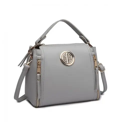 E1851 - Miss Lulu Leather Look Dual Zipped Handbag - Grey by All Mart Bristol Ltd