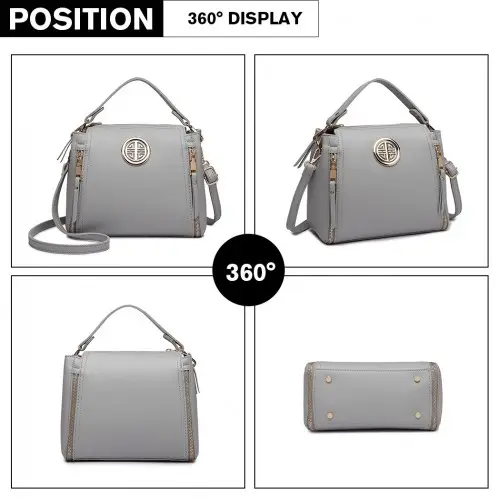 E1851 - Miss Lulu Leather Look Dual Zipped Handbag - Grey by All Mart Bristol Ltd