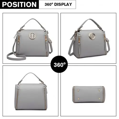 E1851 - Miss Lulu Leather Look Dual Zipped Handbag - Grey by All Mart Bristol Ltd