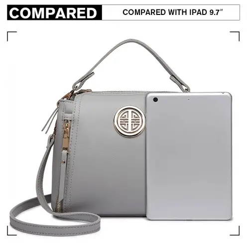E1851 - Miss Lulu Leather Look Dual Zipped Handbag - Grey by All Mart Bristol Ltd