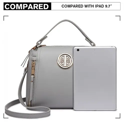 E1851 - Miss Lulu Leather Look Dual Zipped Handbag - Grey by All Mart Bristol Ltd