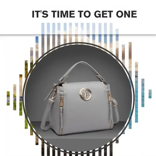 E1851 - Miss Lulu Leather Look Dual Zipped Handbag - Grey by All Mart Bristol Ltd