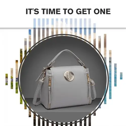 E1851 - Miss Lulu Leather Look Dual Zipped Handbag - Grey by All Mart Bristol Ltd