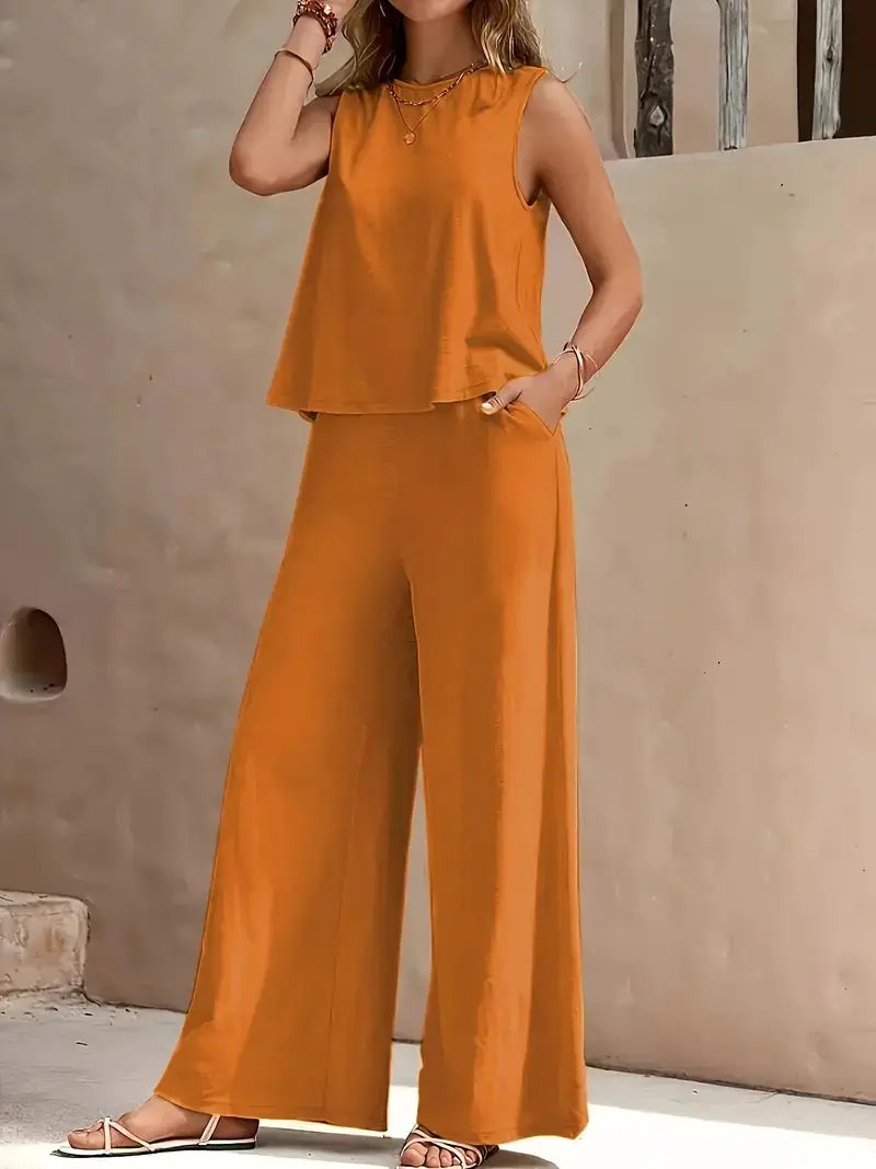 Solid Color Casual Loose Pants Sets For Women Elegant Spring Summer Women's Two Pieces Suit Full Trouser Set Female Outfit Clothes by Dropshipman