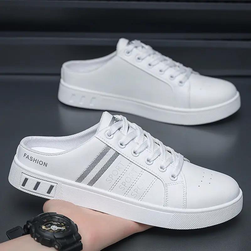 Summer Men's Casual Breathable Semi Slipper White Shoes by Dropshipman