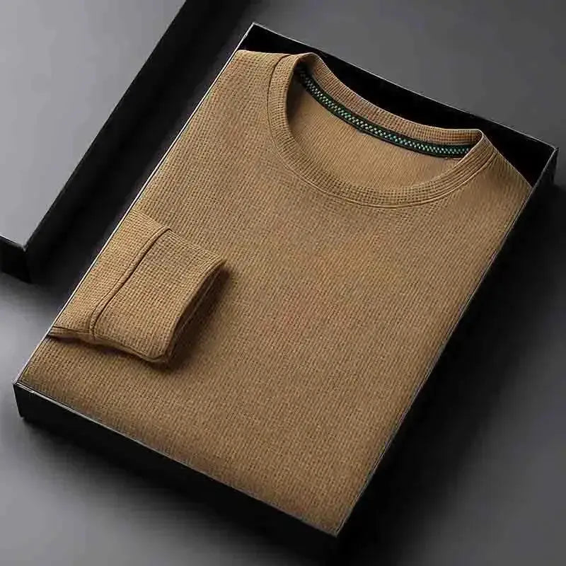 Men's Basic Crew Neck Long Sleeve Waffle Knit Sweater, Lightweight Casual Pullover for Daily Outfits by All Mart Bristol Ltd