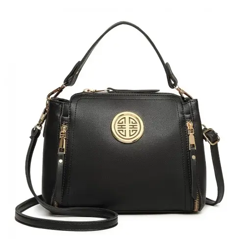 E1851 - Miss Lulu Leather Look Dual Zipped Handbag - Black by All Mart Bristol Ltd