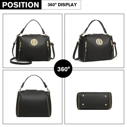 E1851 - Miss Lulu Leather Look Dual Zipped Handbag - Black by All Mart Bristol Ltd