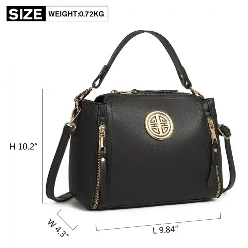 E1851 - Miss Lulu Leather Look Dual Zipped Handbag - Black by All Mart Bristol Ltd