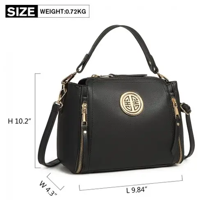 E1851 - Miss Lulu Leather Look Dual Zipped Handbag - Black by All Mart Bristol Ltd