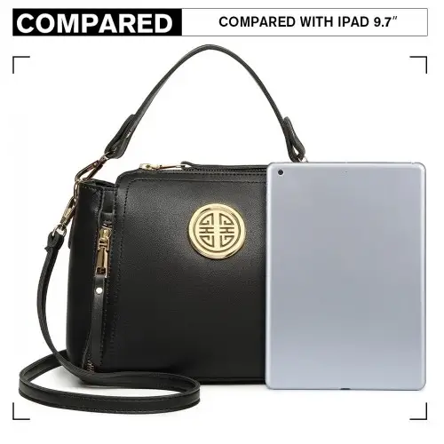 E1851 - Miss Lulu Leather Look Dual Zipped Handbag - Black by All Mart Bristol Ltd