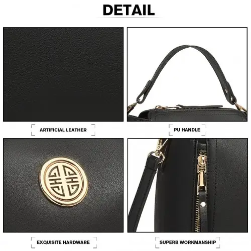 E1851 - Miss Lulu Leather Look Dual Zipped Handbag - Black by All Mart Bristol Ltd