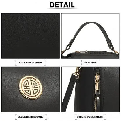 E1851 - Miss Lulu Leather Look Dual Zipped Handbag - Black by All Mart Bristol Ltd