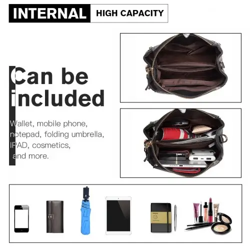 E1851 - Miss Lulu Leather Look Dual Zipped Handbag - Black by All Mart Bristol Ltd