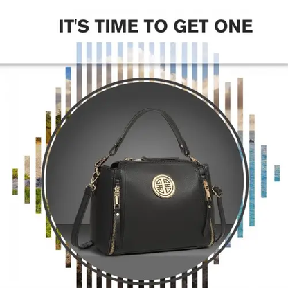 E1851 - Miss Lulu Leather Look Dual Zipped Handbag - Black by All Mart Bristol Ltd