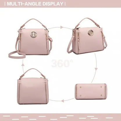 E1851 - Miss Lulu Leather Look Dual Zipped Handbag - Pink by All Mart Bristol Ltd