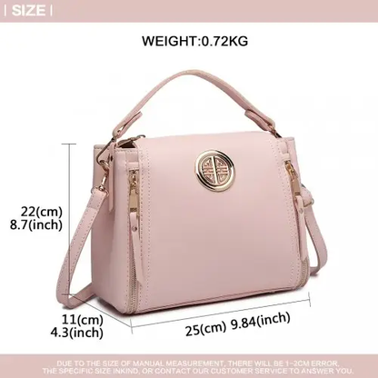 E1851 - Miss Lulu Leather Look Dual Zipped Handbag - Pink by All Mart Bristol Ltd