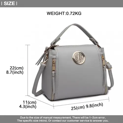 E1851 - Miss Lulu Leather Look Dual Zipped Handbag - Grey by All Mart Bristol Ltd