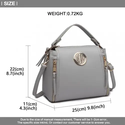 E1851 - Miss Lulu Leather Look Dual Zipped Handbag - Grey by All Mart Bristol Ltd