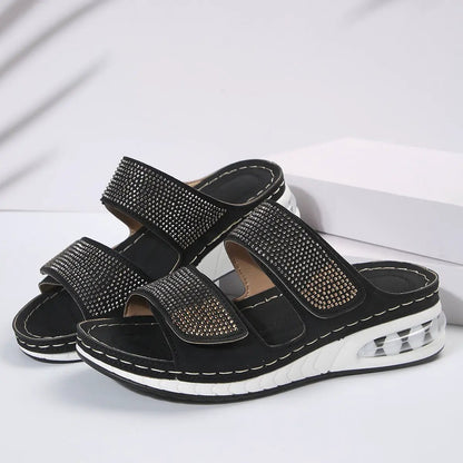 New Air Cushion Wedges Sandals Summer Casual Rhinestone Slides Roman Sandals For Women Non-slip Beach Shoes by Dropshipman