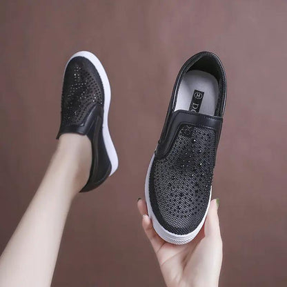 Womens Breathable Mesh Hidden-heel White Sneakers by Dropshipman