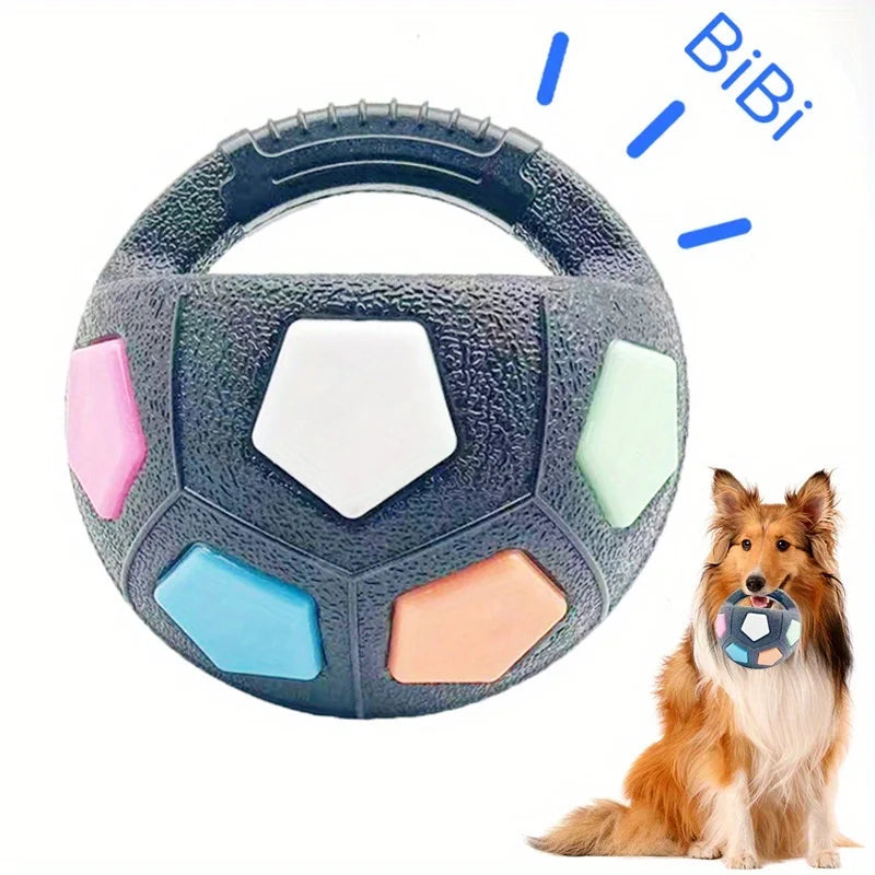 Soccer Ball Pet Vocal Toy, Durable TPR Material, Dog Toy with Carrying Handle, Suitable for Throwing , Interactive Pet Toy