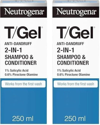 T/Gel 2-in-1 Anti-Dandruff Shampoo & Conditioner - Fight Dandruff from First Wash for Soft, Shiny, Healthy Hair (250ml) by All Mart Bristol Ltd