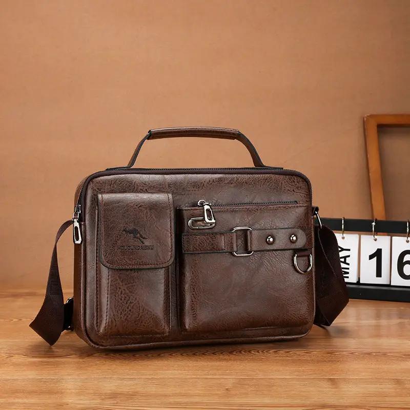 Men's Large Capacity PU Shoulder Bag Retro Business Style by Dropshipman