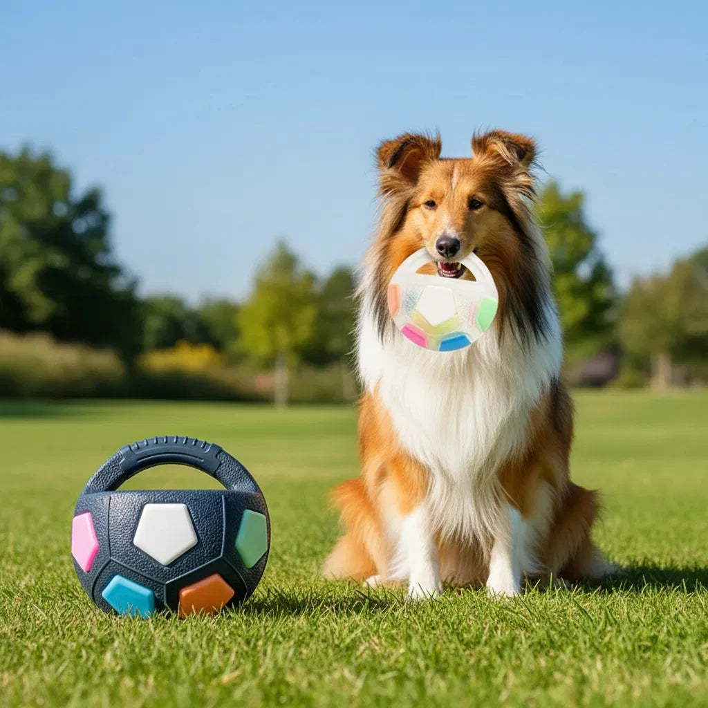 Soccer Ball Pet Vocal Toy, Durable TPR Material, Dog Toy with Carrying Handle, Suitable for Throwing , Interactive Pet Toy