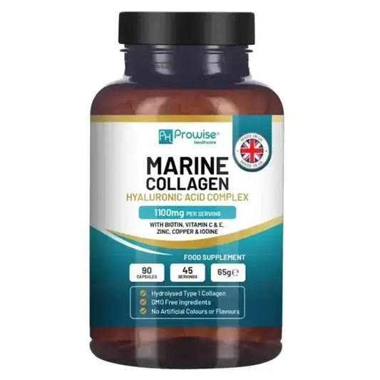 Marine Collagen with Hyaluronic Acid 1100mg - 90 Capsules Boosted with Hyaluronic Acid, Vitamins C, E, B2, Biotin, Copper, Zinc and Iodine | for Women and Men by All Mart Bristol Ltd