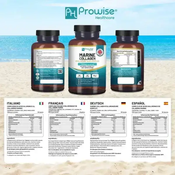 Marine Collagen with Hyaluronic Acid 1100mg - 90 Capsules Boosted with Hyaluronic Acid, Vitamins C, E, B2, Biotin, Copper, Zinc and Iodine | for Women and Men by All Mart Bristol Ltd