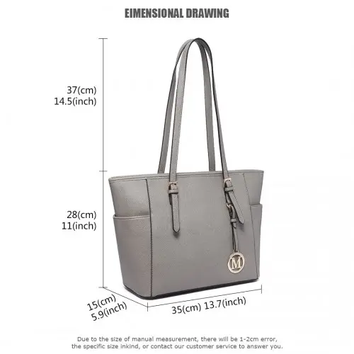LM1642-1 - Miss Lulu Faux Leather Adjustable Handle Tote Bag - Grey by All Mart Bristol Ltd